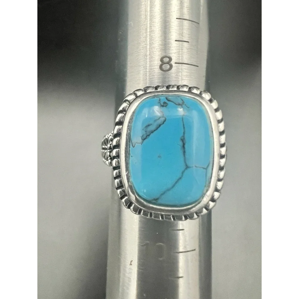 Vtg Southwestern Style Large Faux Turquoise Cabochon Rope Twist Statement Ring 9